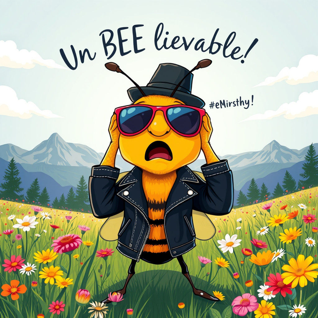 Cartoon Bee Witnessing the Unbelievable in Digital Art