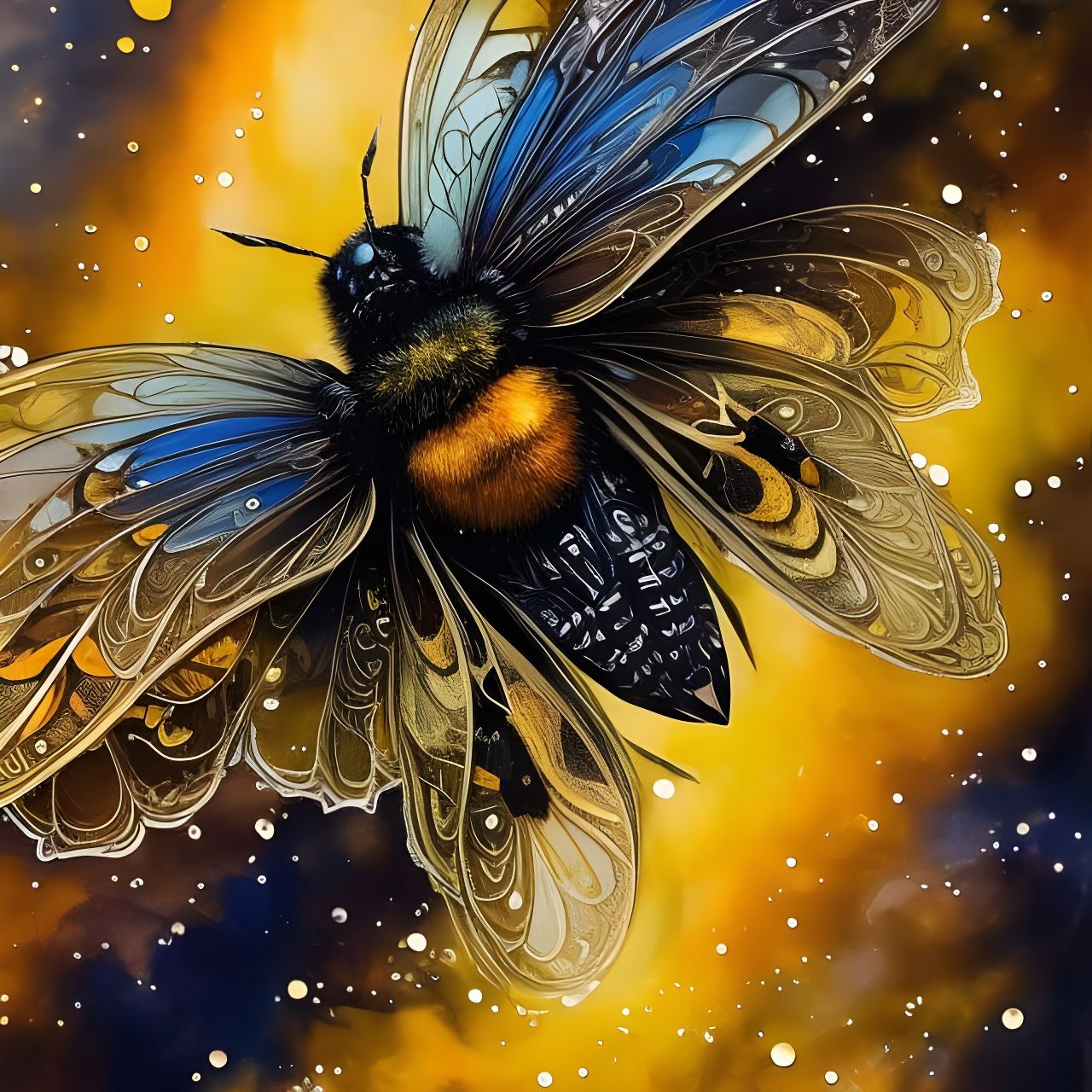 Bumblebee on Honeycomb in Alcohol Ink Impasto Style