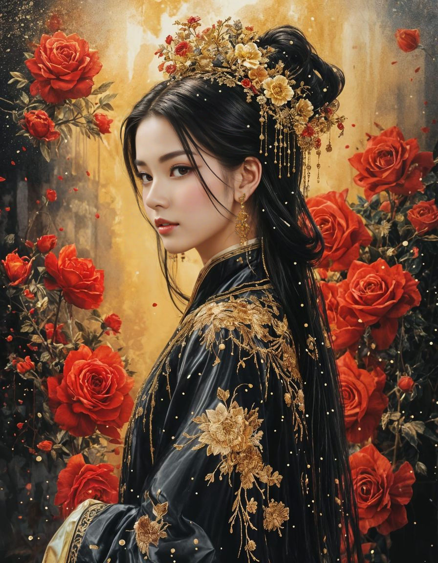 Graceful Queen in Anime Style with Flowing Gown