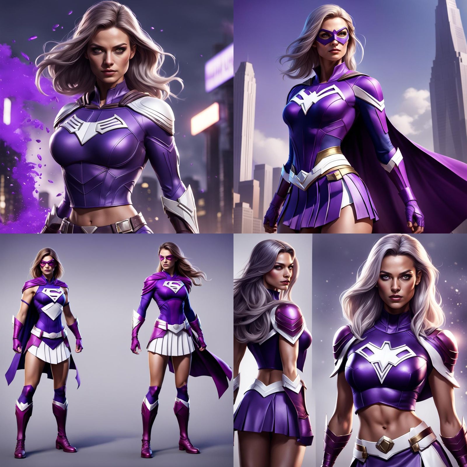 Purple and White Female Superhero Costume Design