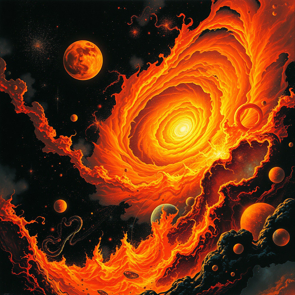 Fiery Galaxy in Surreal Biomechanical Style