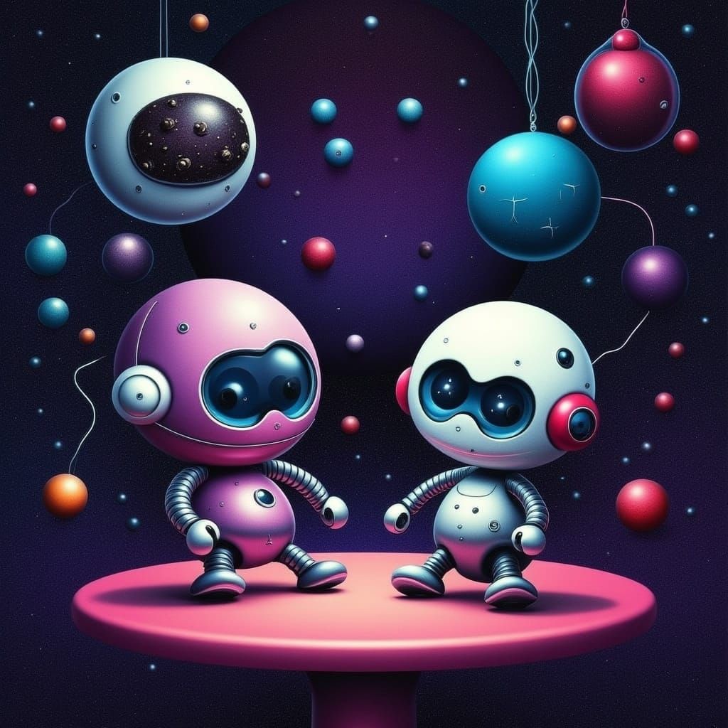 Cute Robots Dancing in Outer Space Cafe