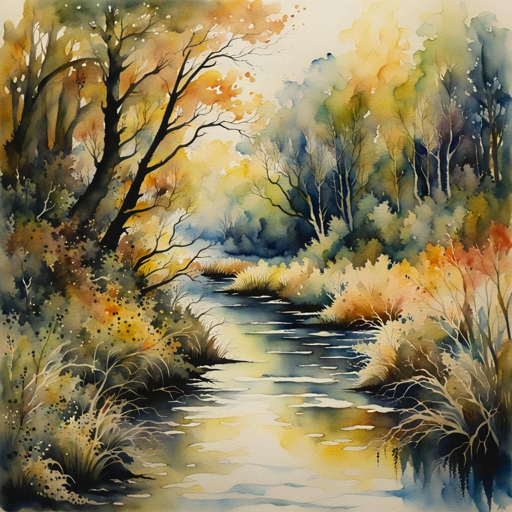 River Delta Watercolour Inspired by Classic Illustrators