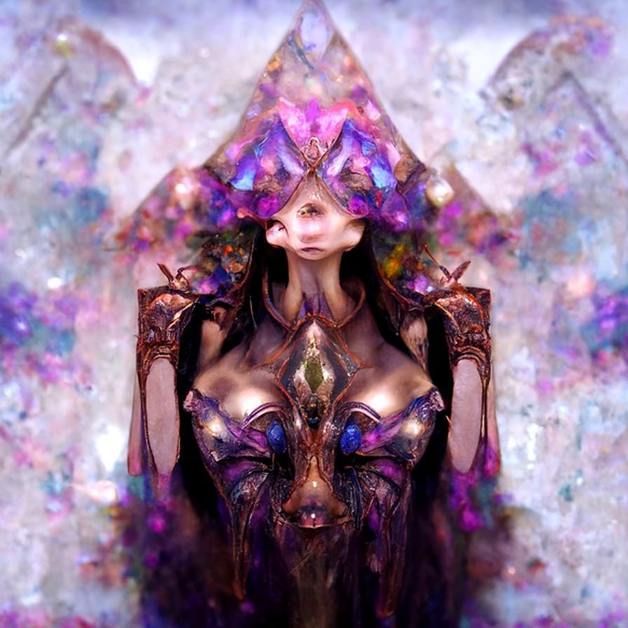 Opalescent Elf Queen in Cosmic Geometric Setting