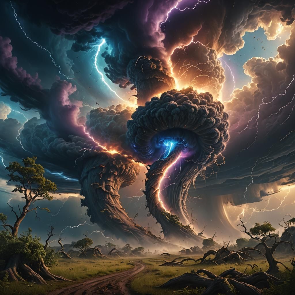 Spectacular Tornado Convergence in Fantasy Landscape