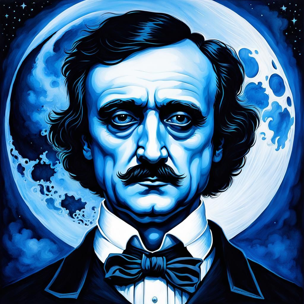 Bioluminescent Edgar Allan Poe Portrait in Watercolor