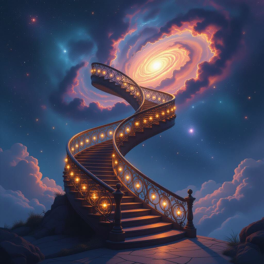 Ethereal Staircase Ascending from Earth to Space