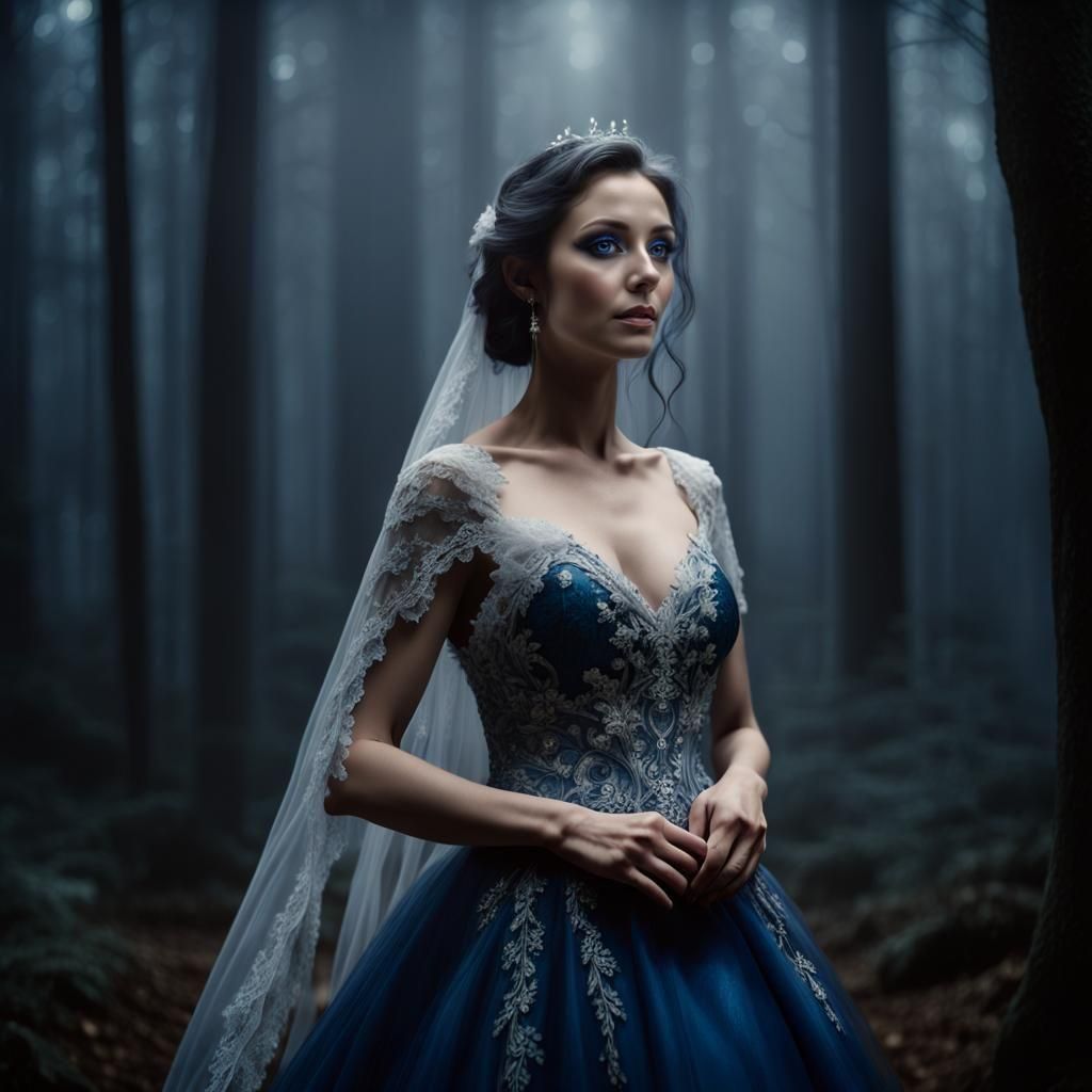 Sapphire Bride: Hyperrealistic Fantasy Wedding Portrait