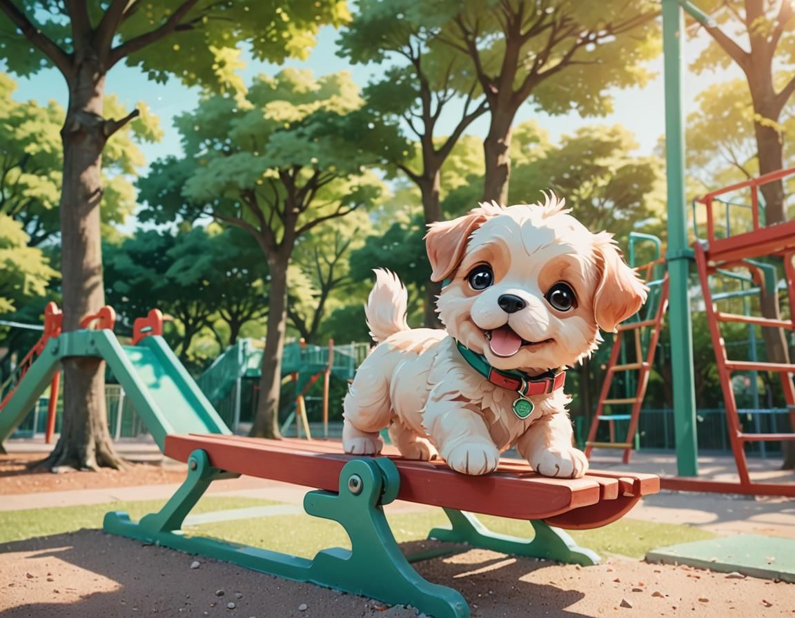 Chibi Puppy's Playground Adventure: Whimsical Anime Illustra...