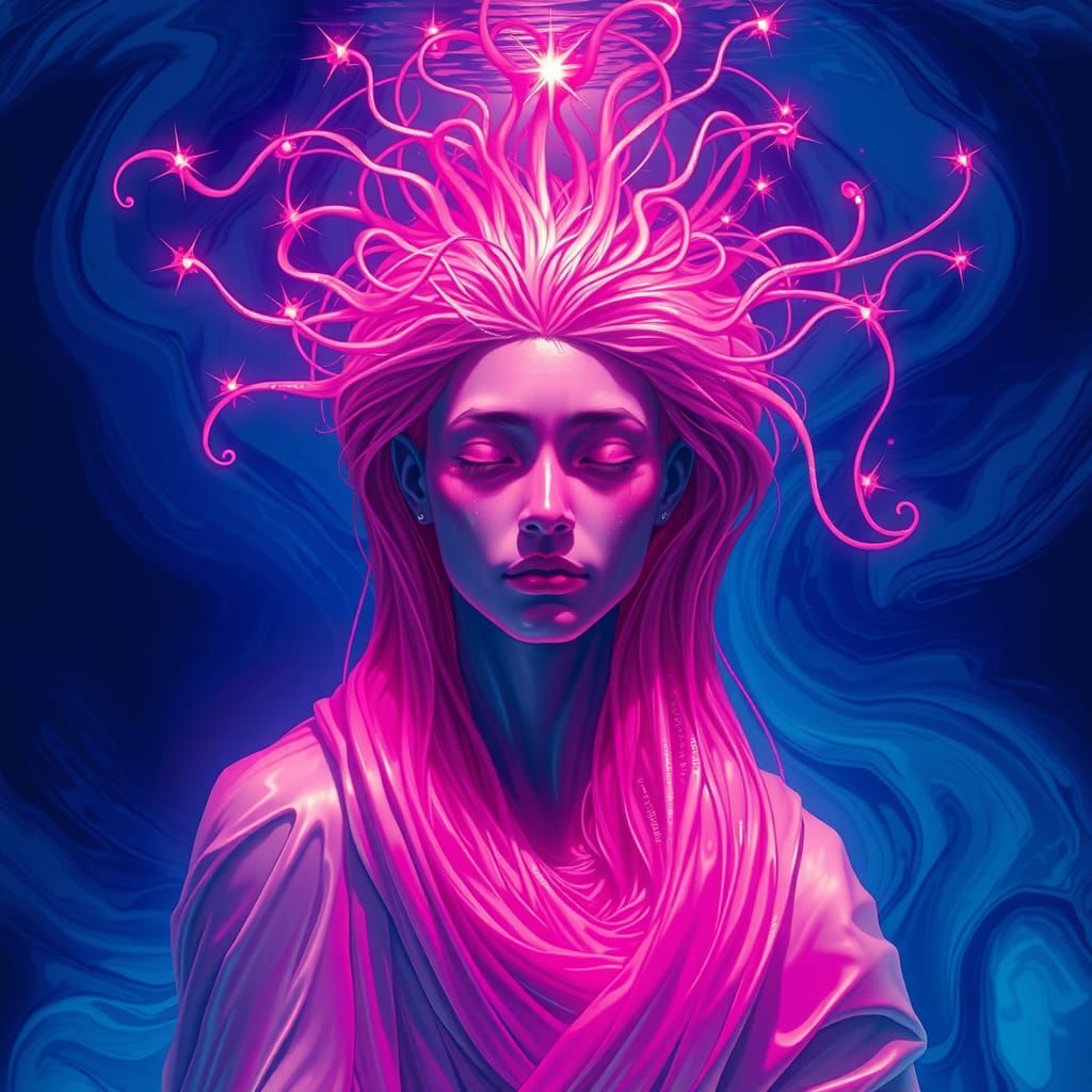 An astral being with radiant, ethereal robes and delicate, w...