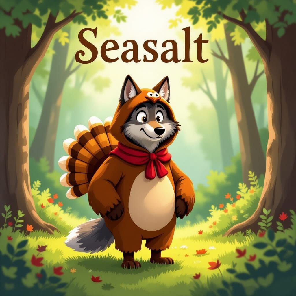 Wolf in Turkey Costume with Seasalt Name, Whimsical Illustra...