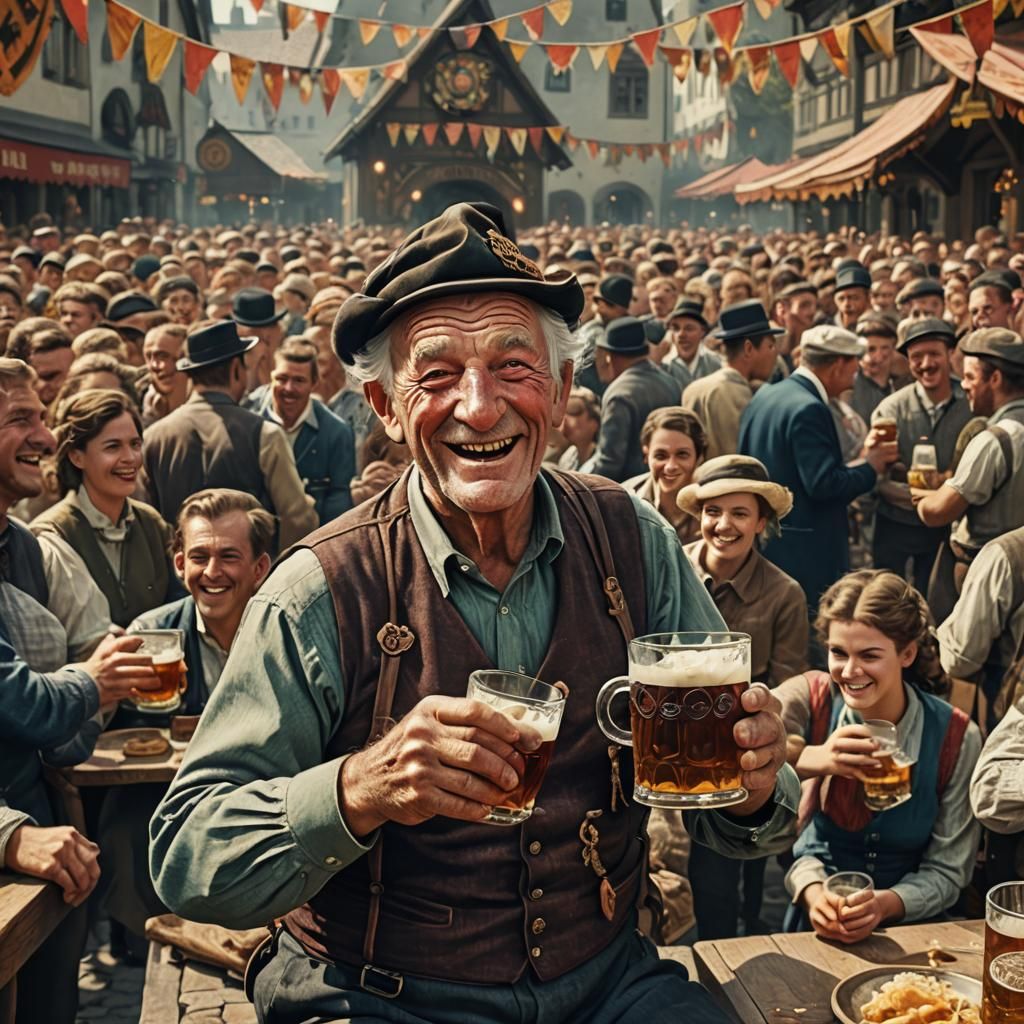 Oktoberfest Revelry: A Matte Painting from the 1960s