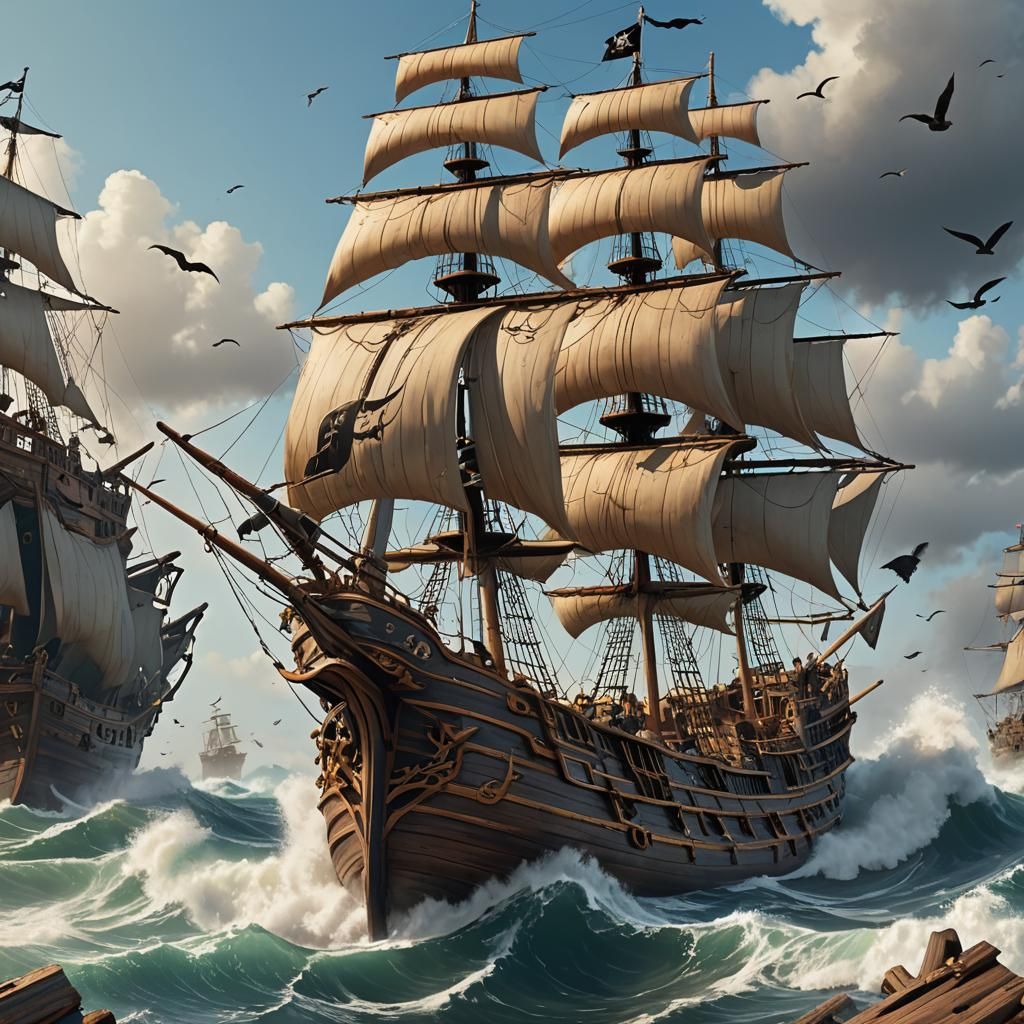 Pirate Ship Emerges From Book, Fantasy Concept Art
