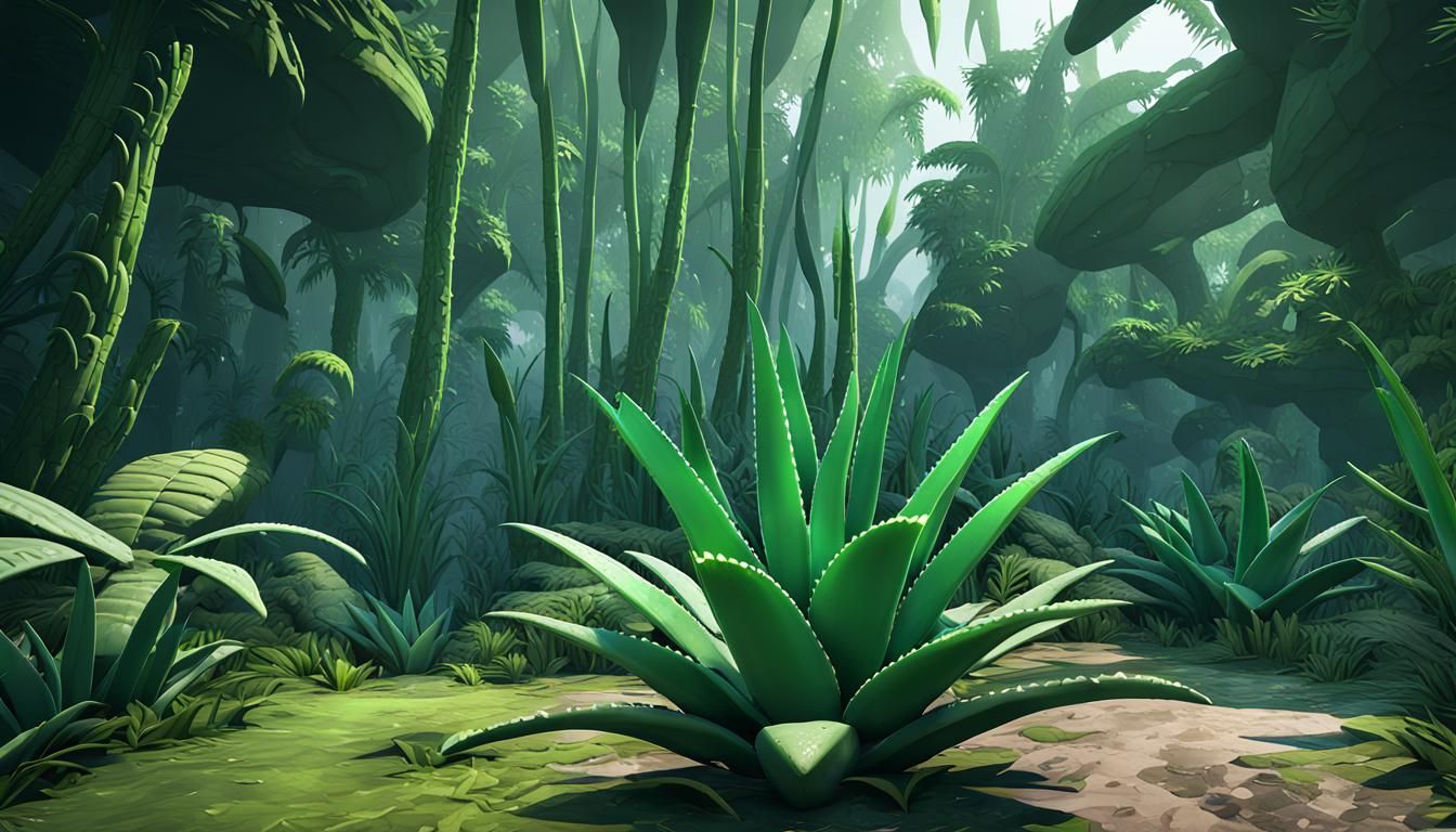 Lush Jungle Aloe Vera in 3D Game Style
