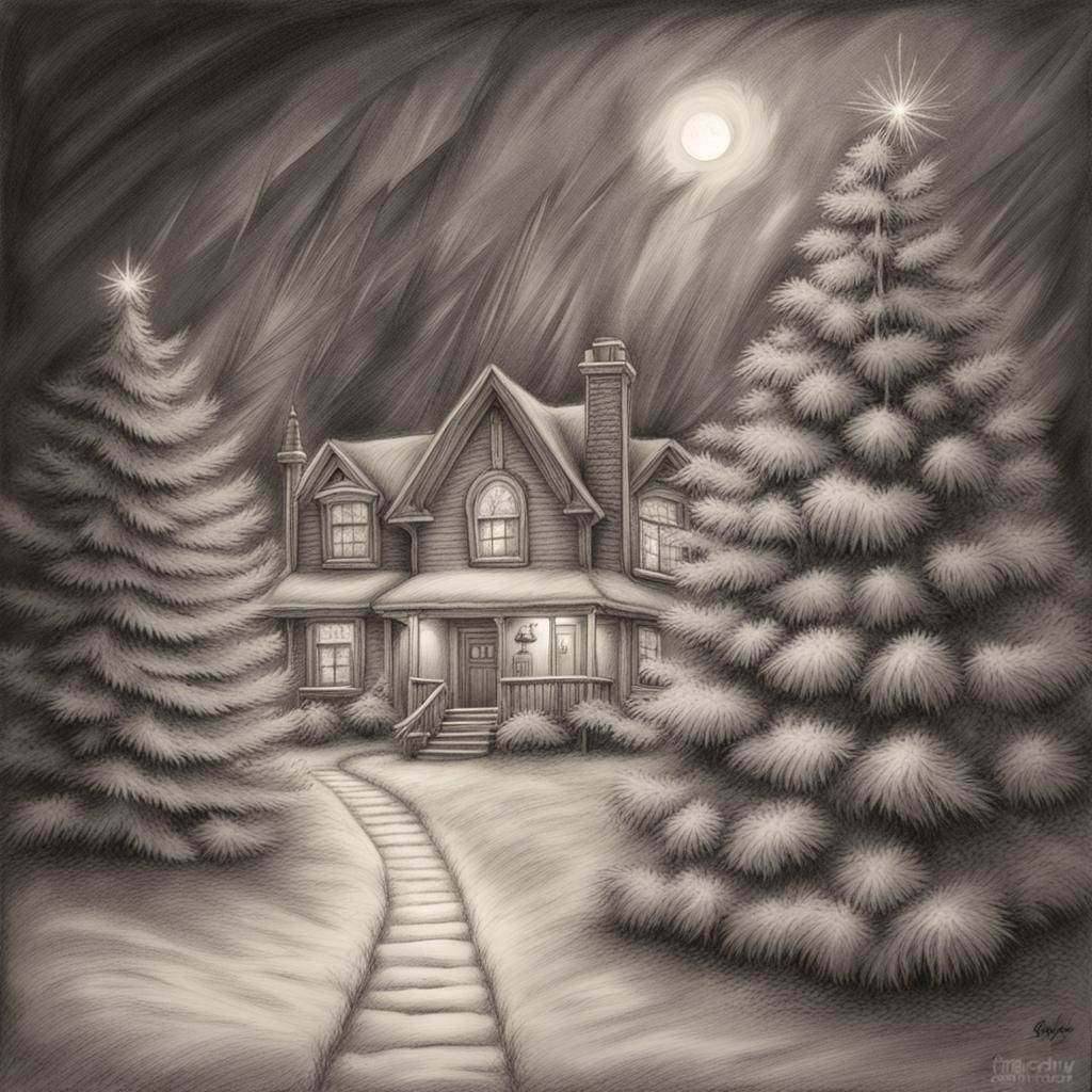 Festive Christmas Card in Charcoal Drawing Style