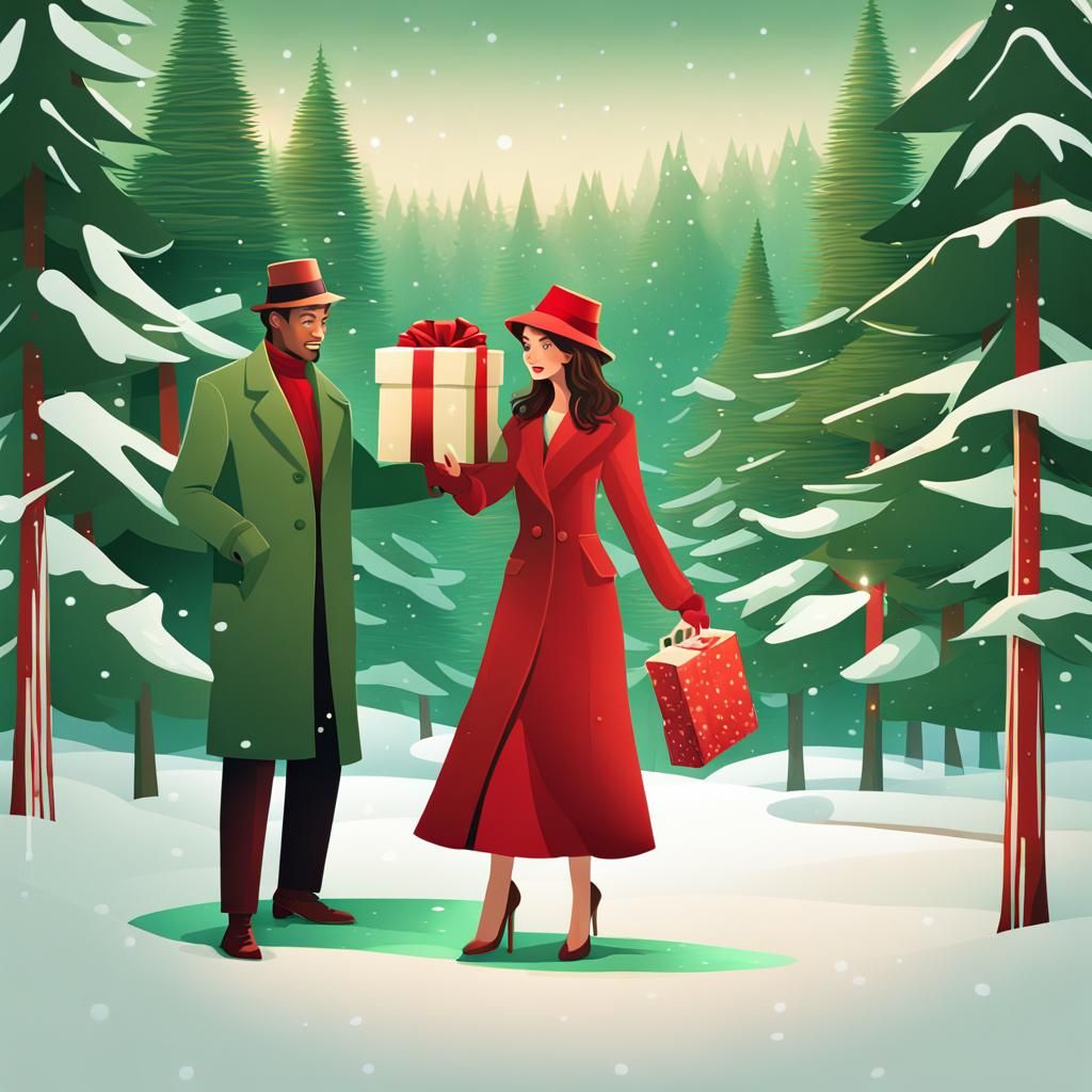 Festive Holiday Scene with Gifts in Detailed Matte Painting