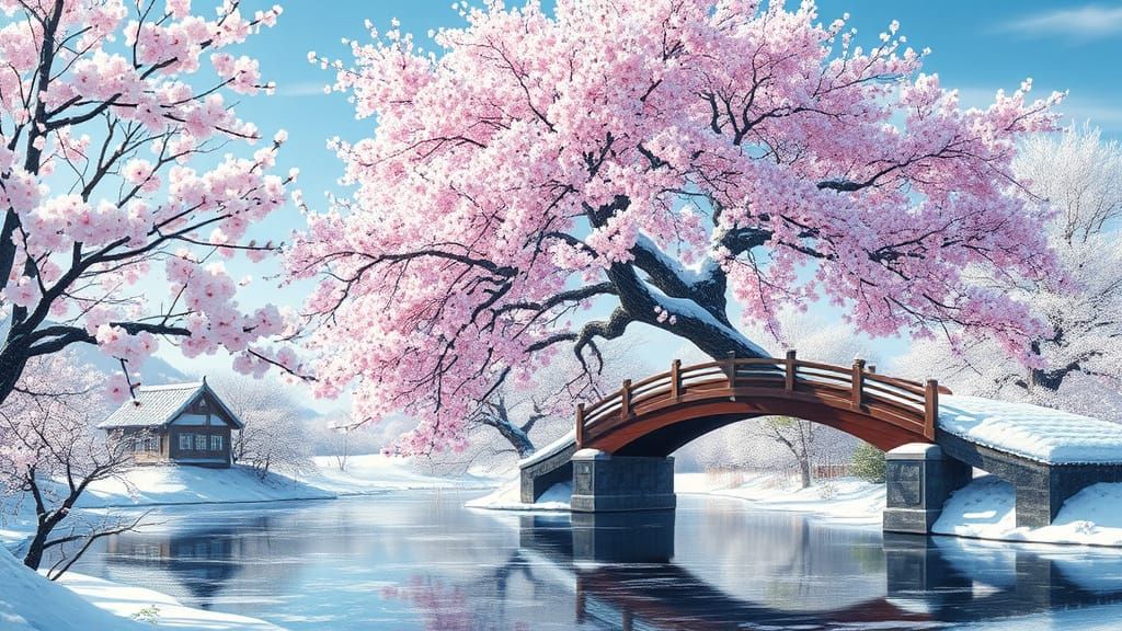 Sakura Blooms in Serene Japanese Landscape