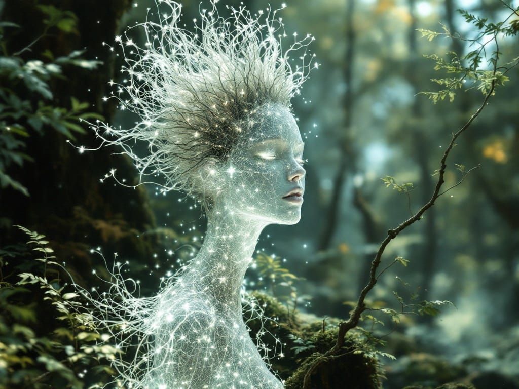 Ethereal Forest Spirit in Luminous Fibers