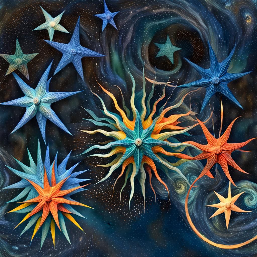 Vibrant Star Cluster in Retro-Futuristic Sci-Fi Art