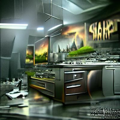 Chef in Kitchen: Detailed Matte Painting