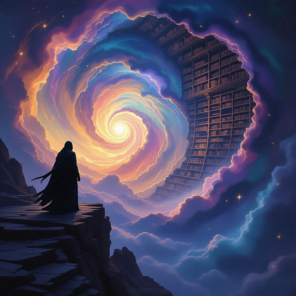 Cosmic Figure Over Starlight Library Nebula