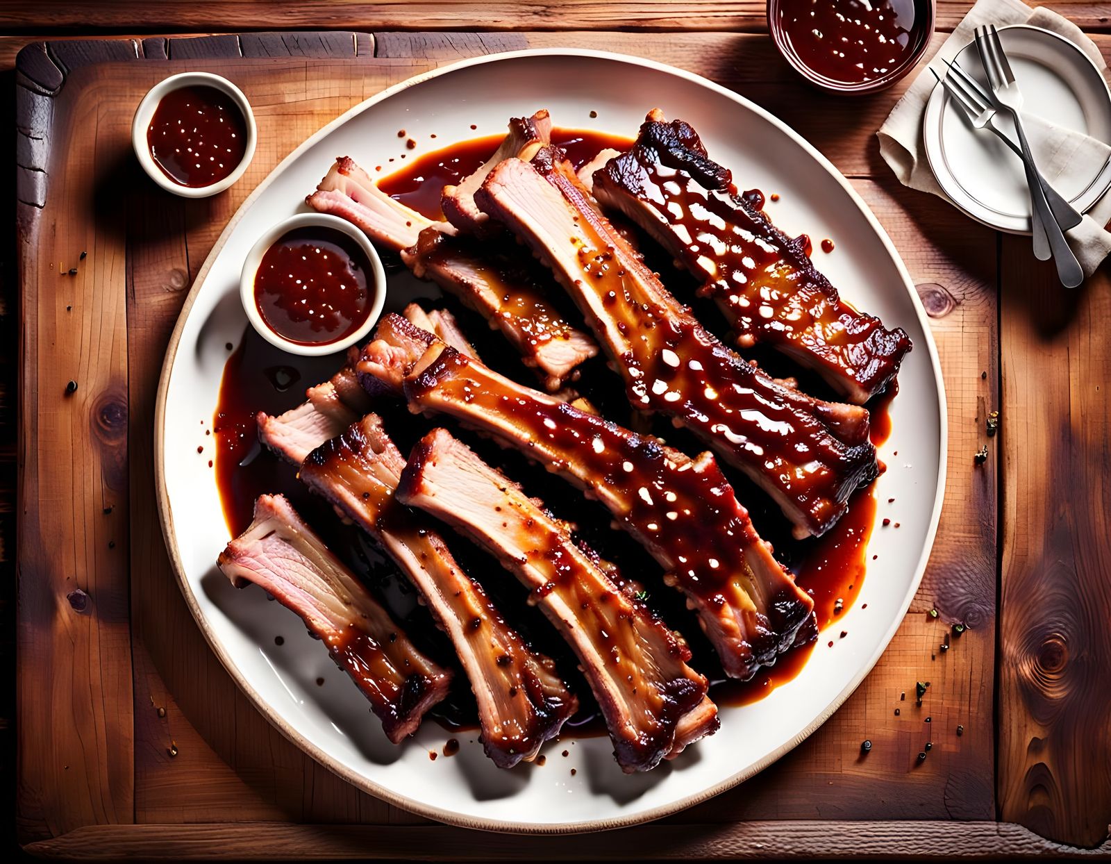 Savory Plate of Slow-Cooked Spare Ribs in a Rustic Setting