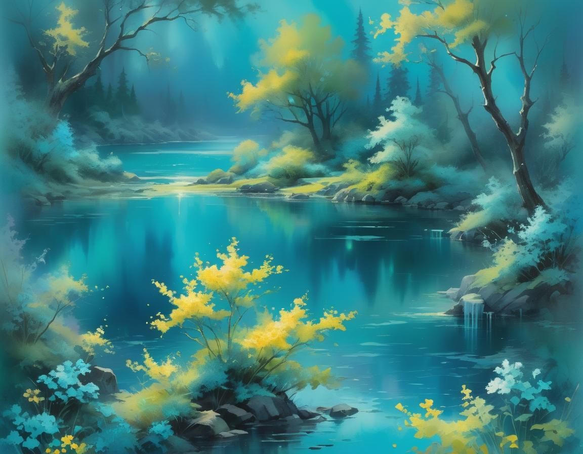 Ultraminimal Turquoise Portrait in Watercolor Style