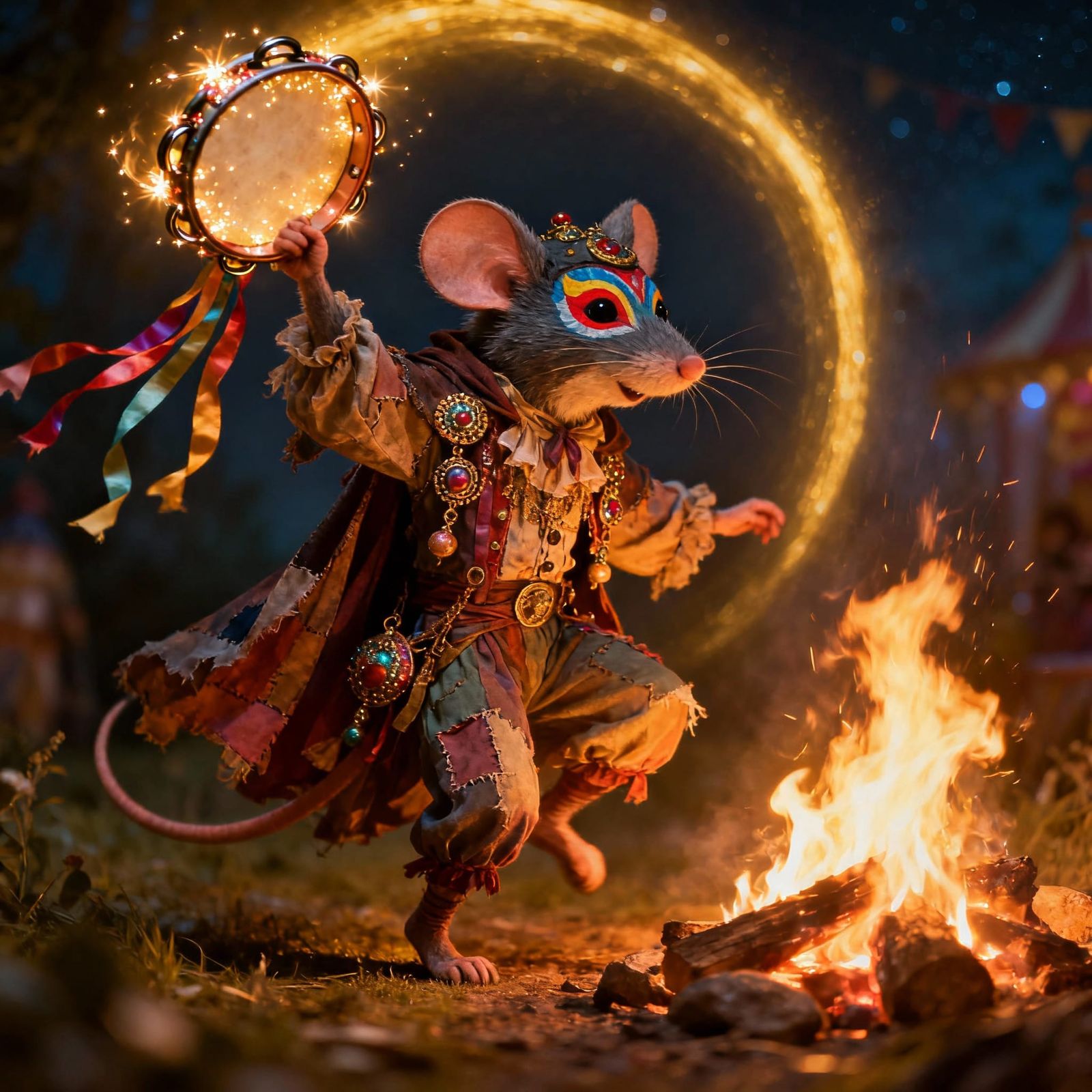 Mouse Performer Kira Dancing by Campfire in Ethereal Fantasy...