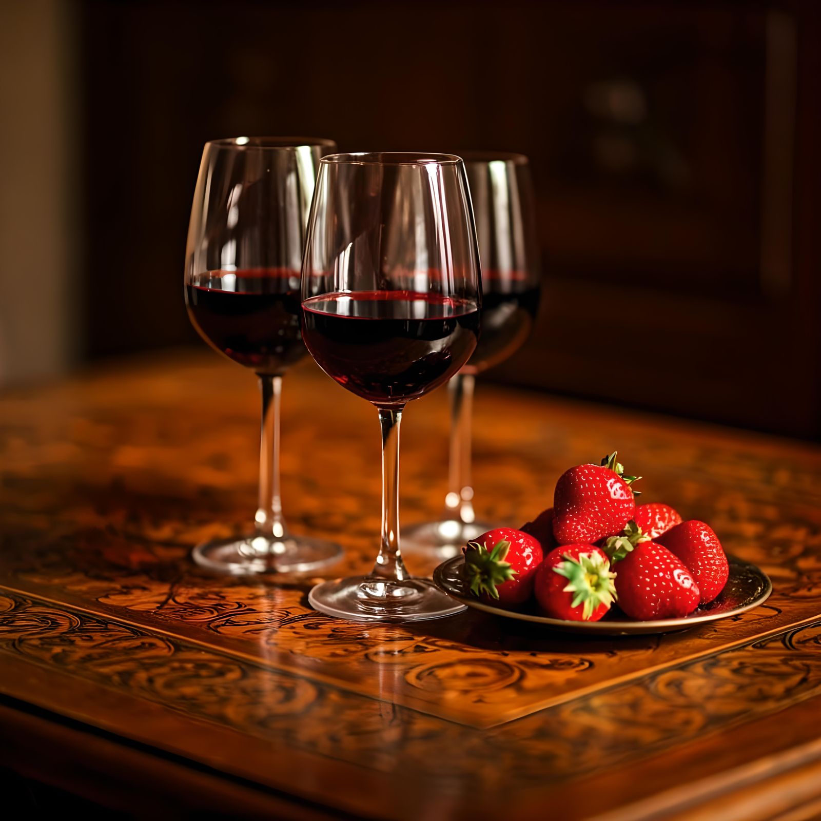 Red Wine and Strawberries Still Life