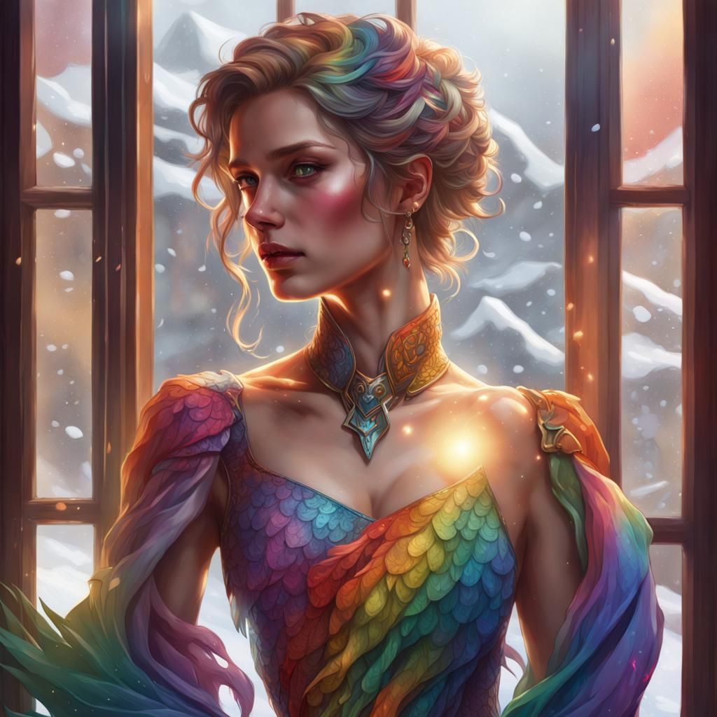 Dragon Princess Portrait with Rainbow Dress
