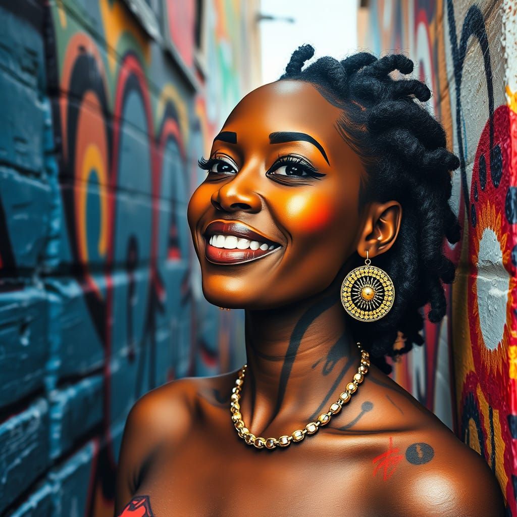 Graffiti Alley Portrait in Madhubani Style