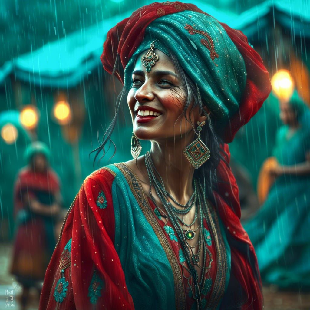 Gipsy Lady Dancing in Rain: Digital Art