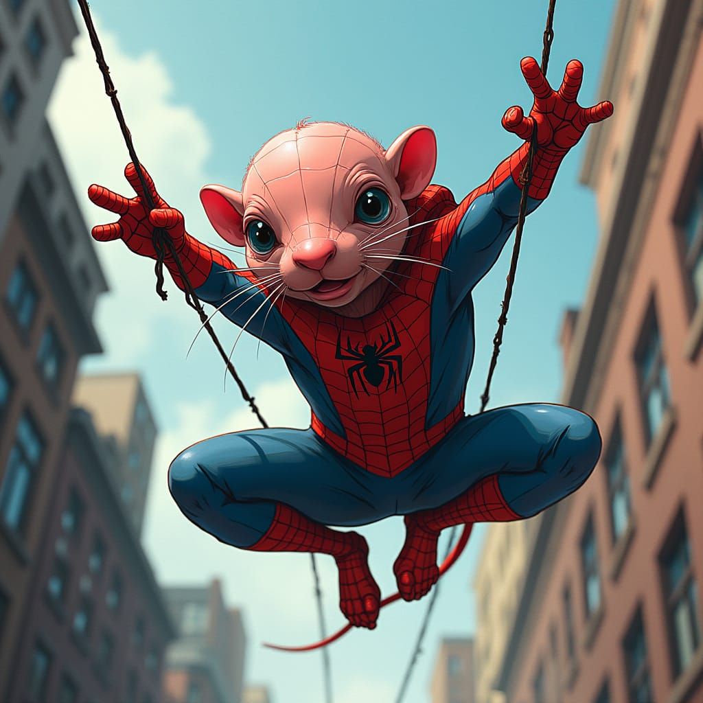 Spiderman Naked Mole Rat in Comic Book Style