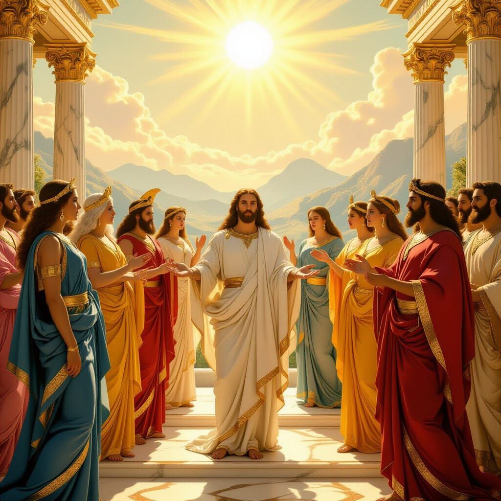 Pantheon of Gods on Olympus in Renaissance Style