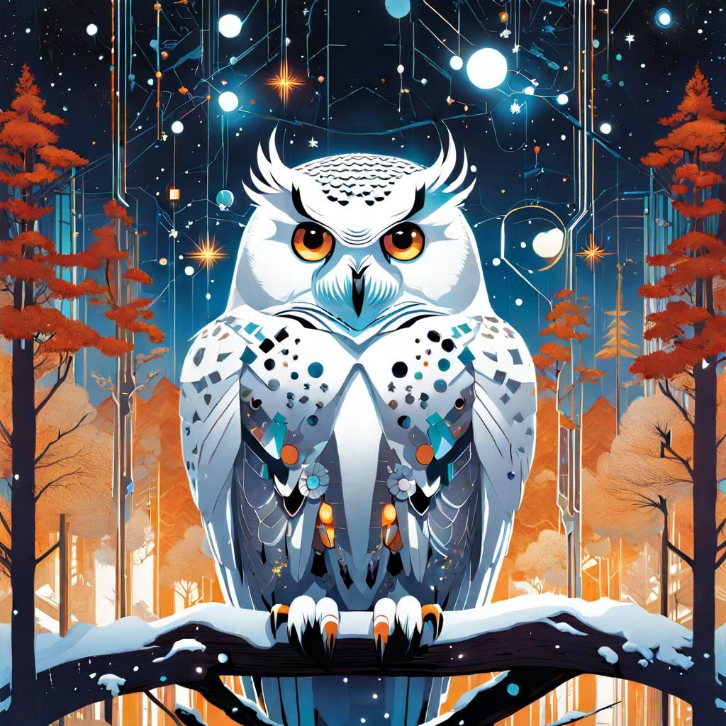 Constellation Snowy Owl in Digital Art Style