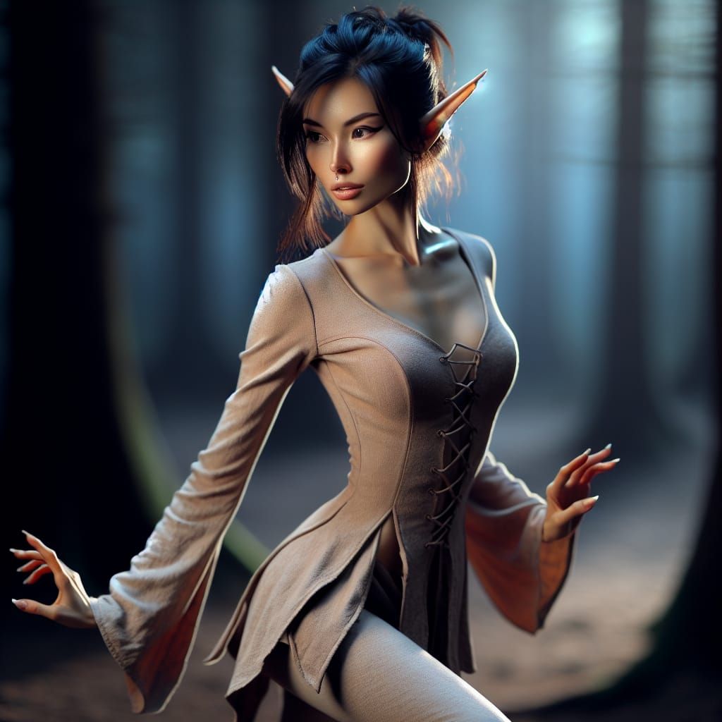 Elegant Dark Fae Dancing in Moonlit Glade