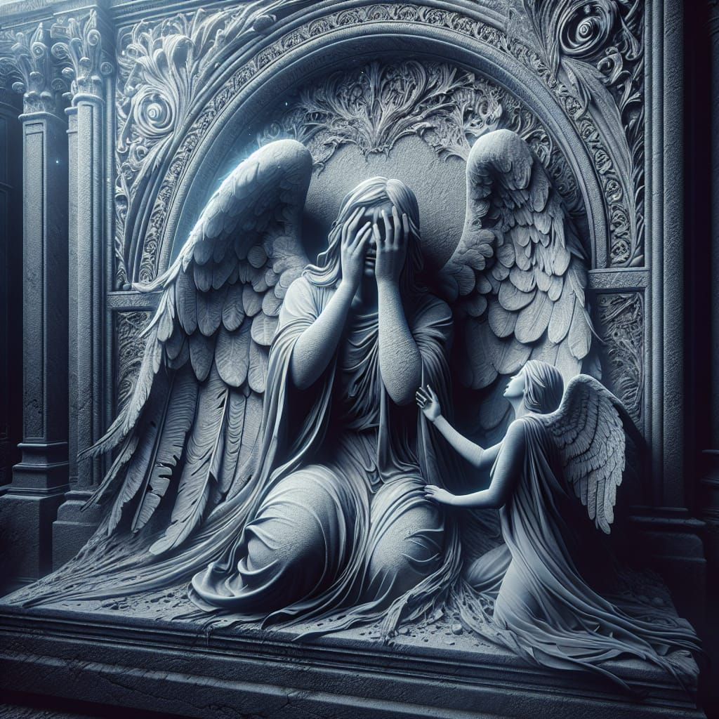 Detailed Stone Angel Headstone Digital Painting