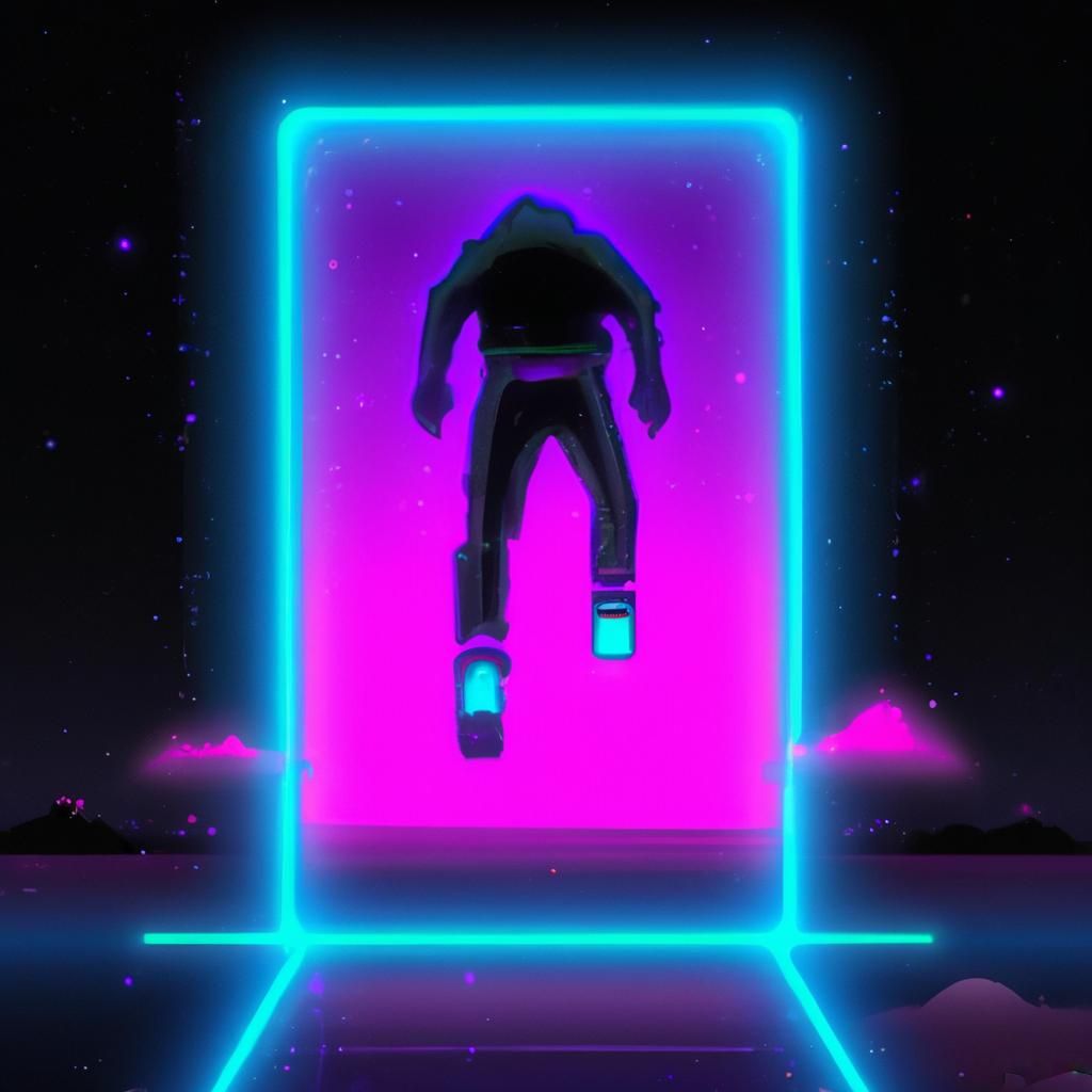 a man Floating through a portal doorway, synthwave highly de...