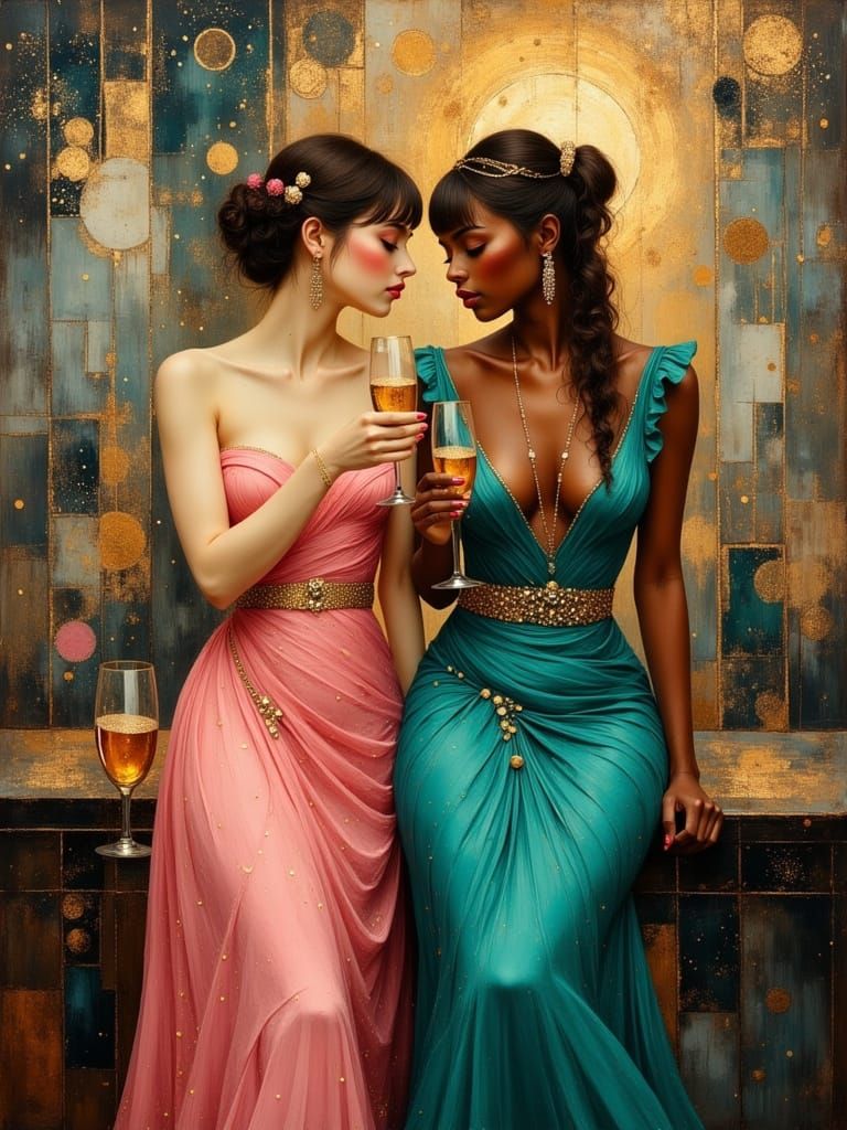 Glamorous Flappers in a Whimsical Cityscape
