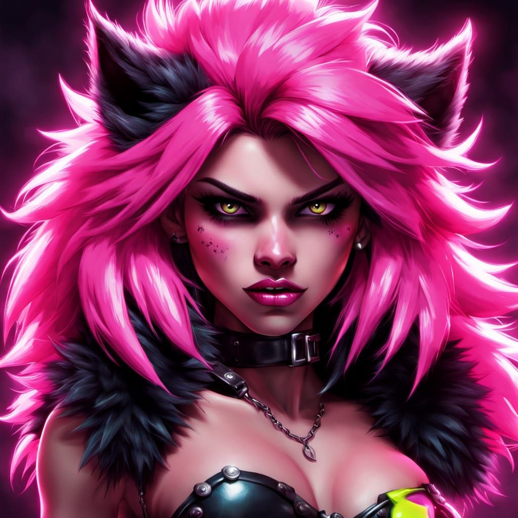 Fierce Pink Werewolf-Gorilla Fusion in Cartoon Realism