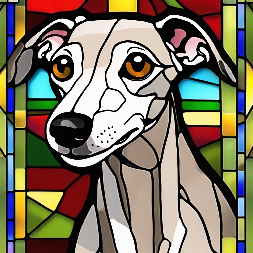 Stained Glass Italian Greyhound Realistic Rendering
