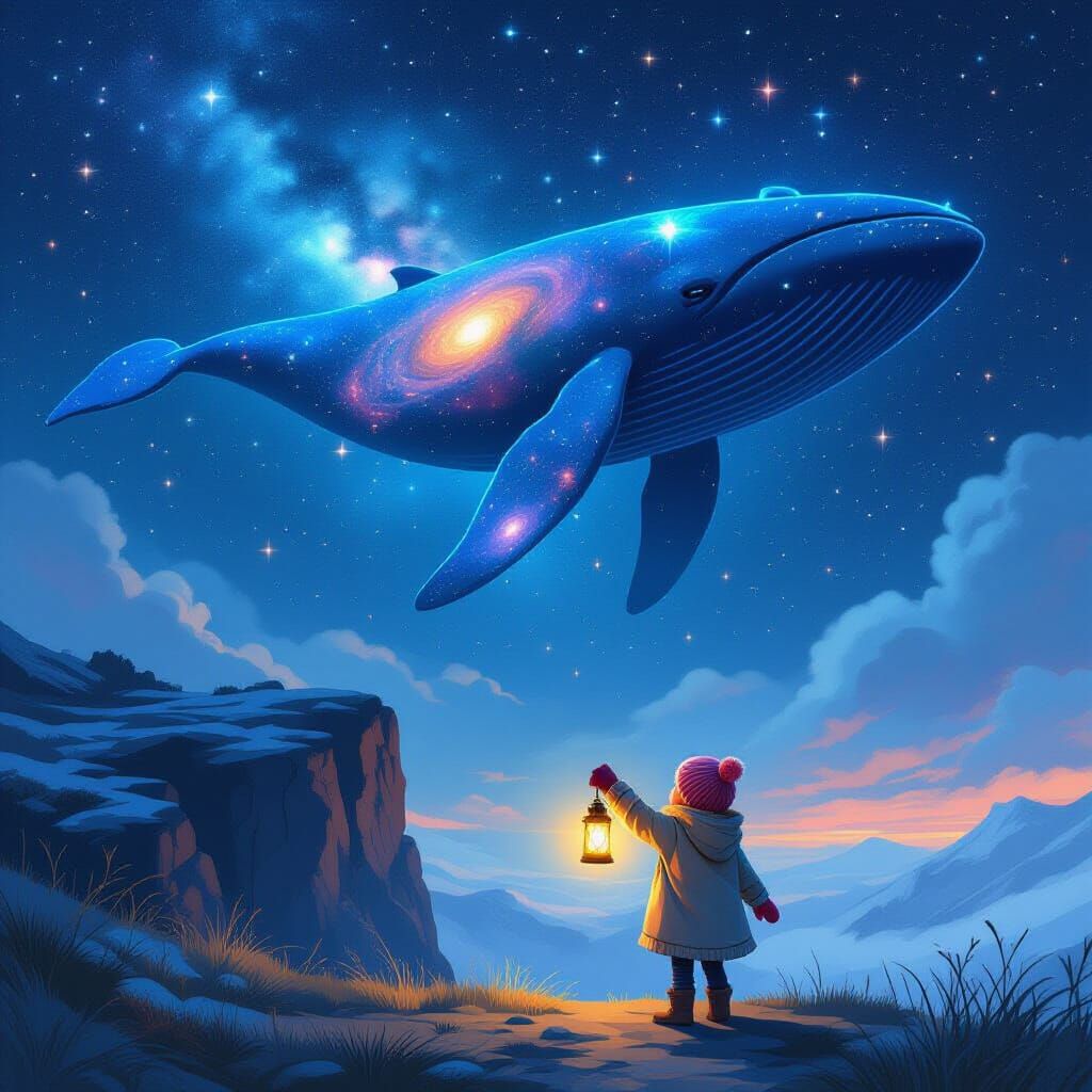 Child and Whale Spirit Under a Starry Sky