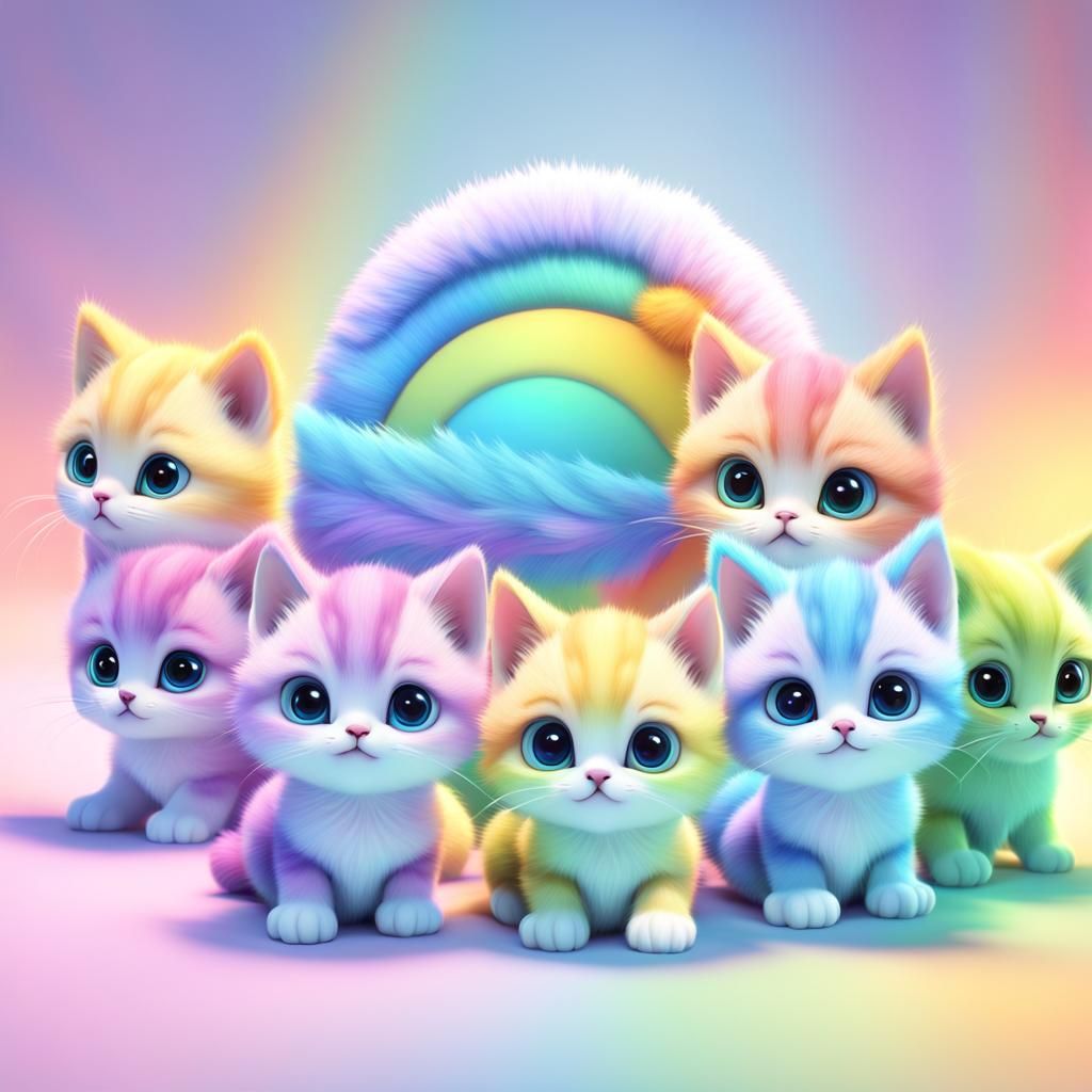 Adorable Rainbow Kittens: 3D Digital Art