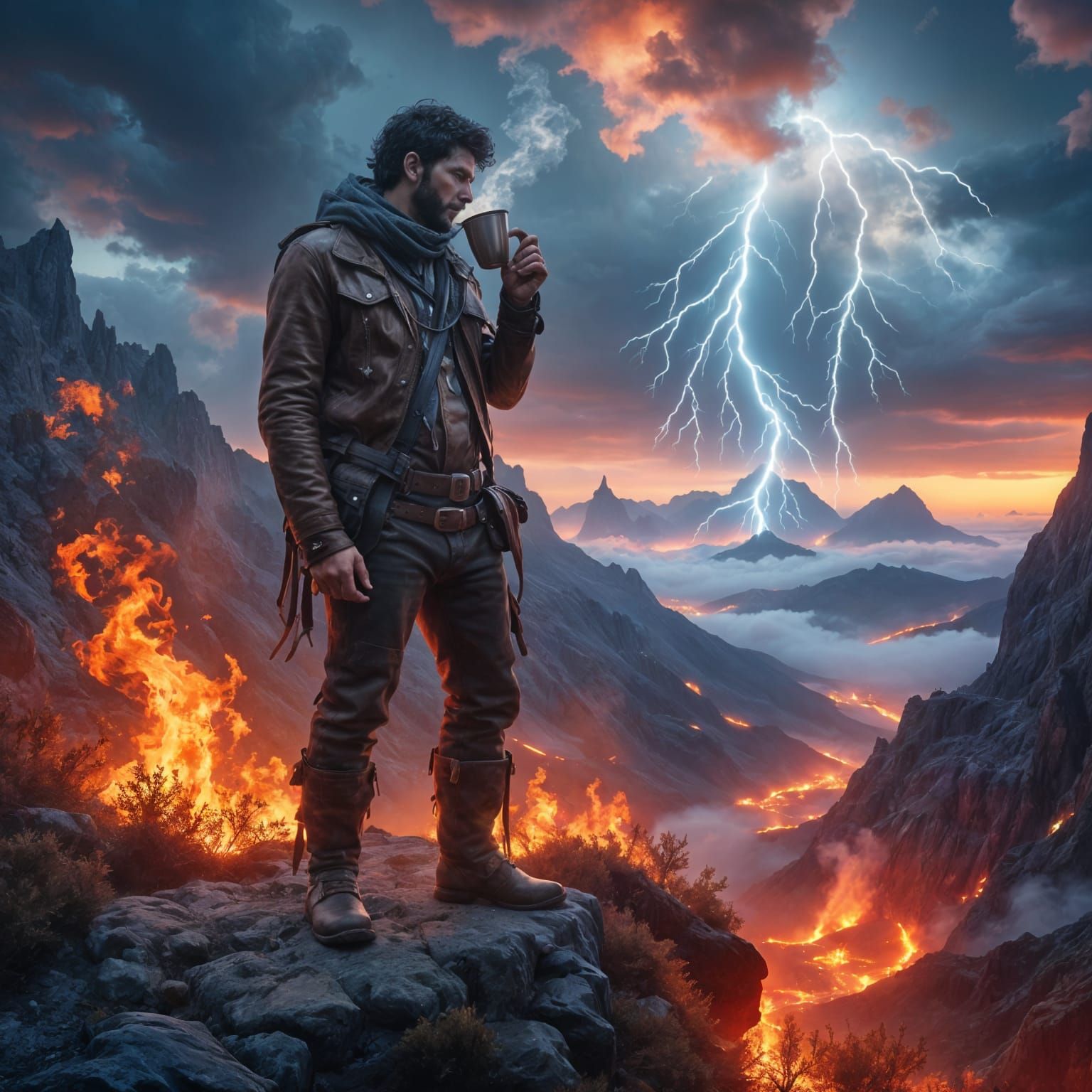 Coffee on a Mountain During Lightning Storm