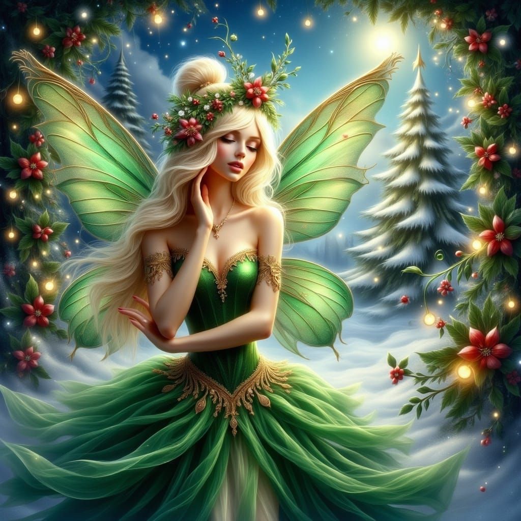 Enchanting Christmas Fairy in a Dreamy Oil Painting Style