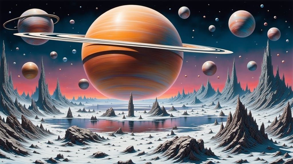 Saturn's Majestic Titans: A Surreal Dreamscape