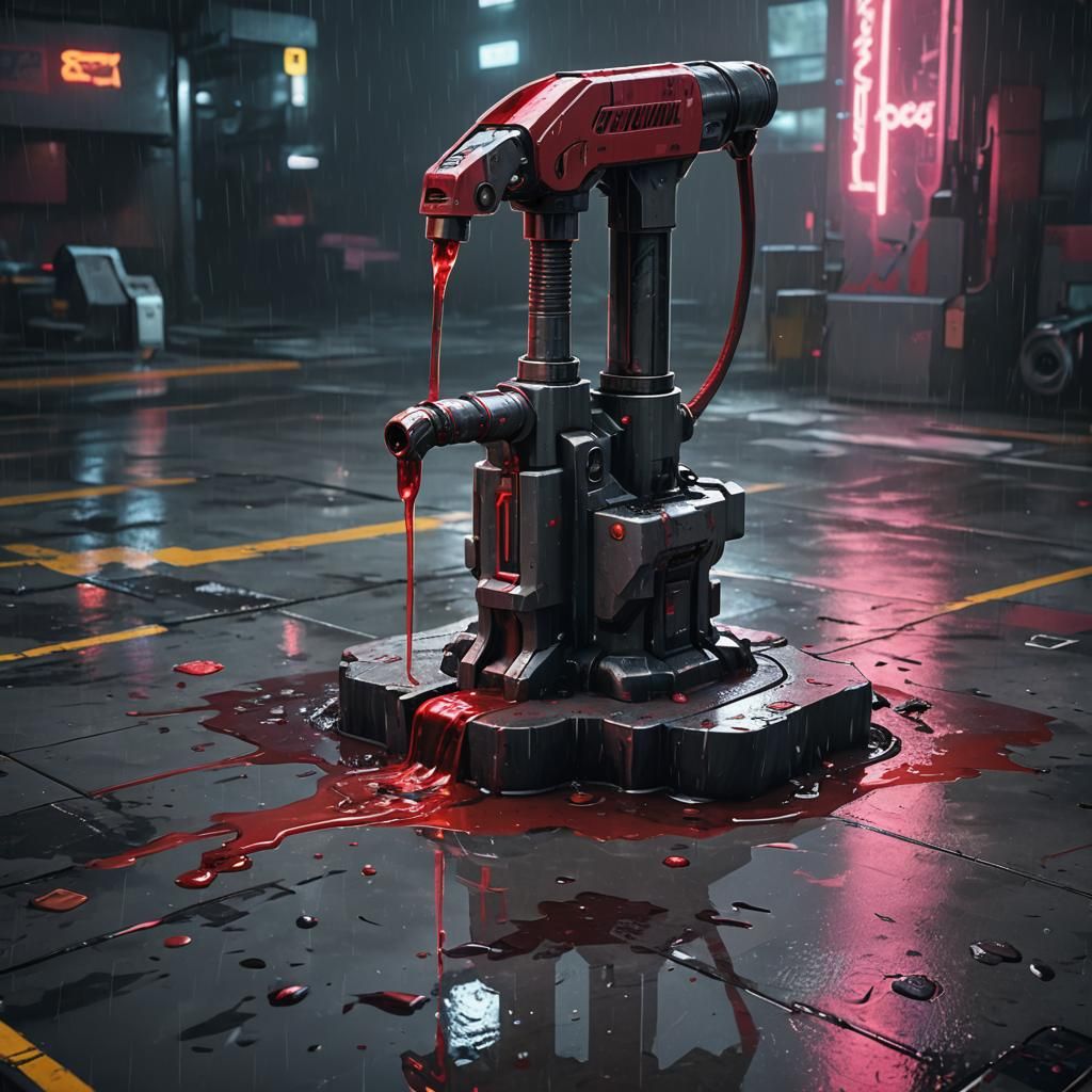 Cyberpunk Iron Tap Leaking Red Liquid