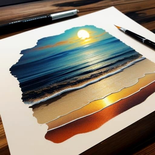 Sunset Reflection in Ink on Stained Paper