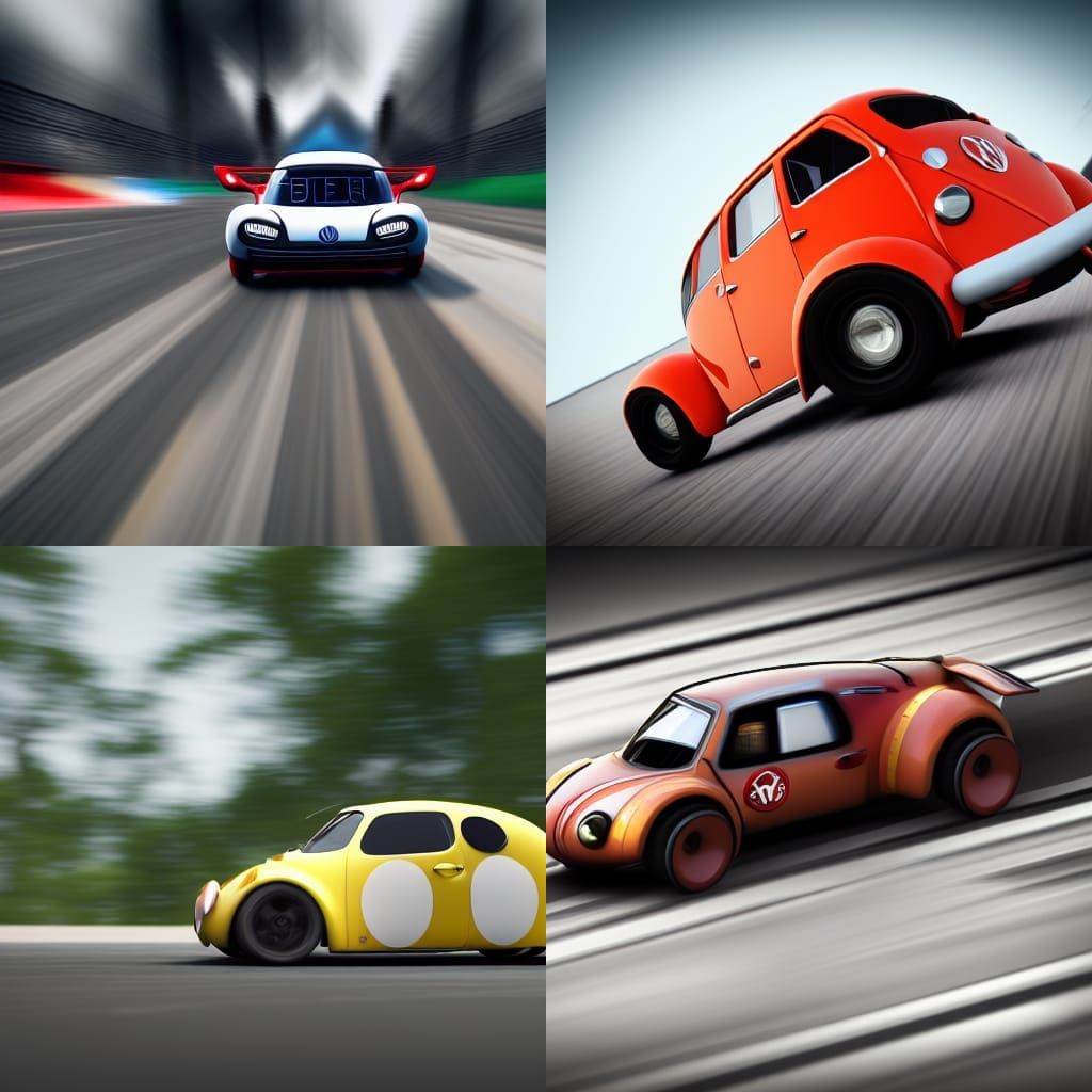 Rocket-Powered VW Beetle Races in Photorealistic Style