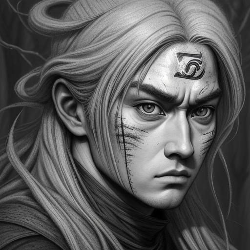 Detailed Charcoal Drawing of Naruto in Forest